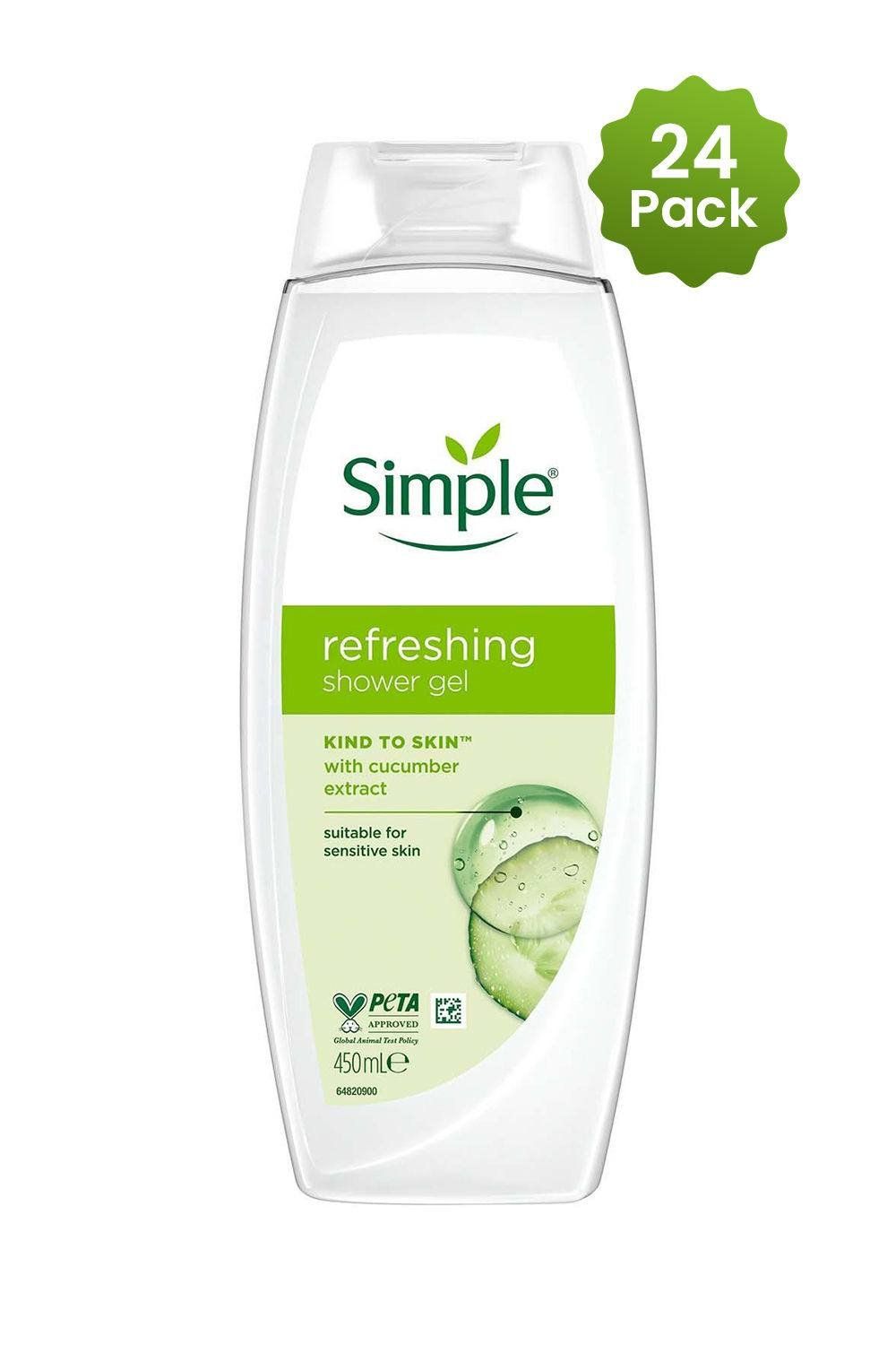 Simple Kind to Skin Refreshing Shower Gel 450ml, 24 Pack - White - Image 1