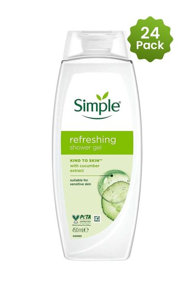 Simple Kind to Skin Refreshing Shower Gel 450ml, 24 Pack - White