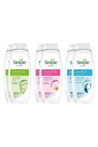 Simple Shower Gel & Shower Cream 675ml Sensitive Skin 6-Pack - White