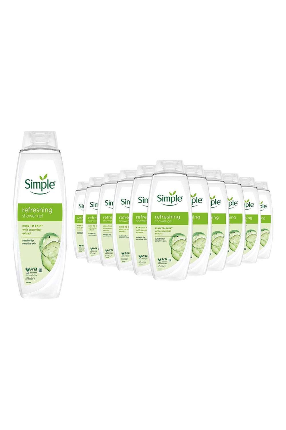 Simple Kind to Skin Refreshing Shower Gel 675ml, 12 Pack - White - Image 1