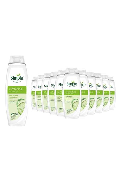 Simple Kind to Skin Refreshing Shower Gel 675ml, 12 Pack - White