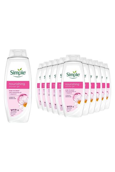 Simple Kind to Skin Nourishing Shower Gel Natural Geranium Oil 675ml,12 Pack - White