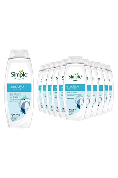 Simple Kind to Skin Sensitive Shower Gel Body Wash Hypoallergenic 675ml, 12 Pack - White