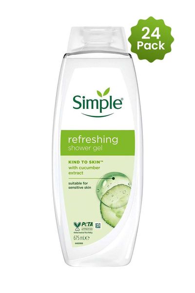 Simple Kind to Skin Refreshing Shower Gel 675ml, 24 Pack - White