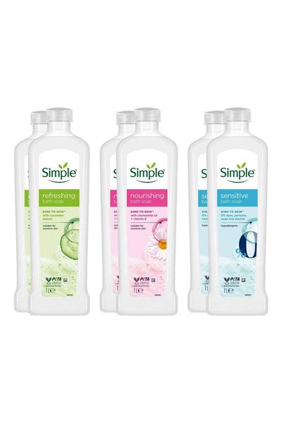 Simple Bath Soak Bundle 1L Nourishing Sensitive Refreshing 6 Pack - White