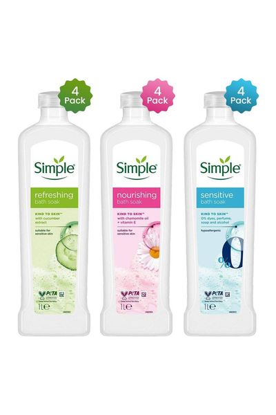 Simple Bath Soak 1L Multipack Nourishing Sensitive Refreshing 12 Pack - White