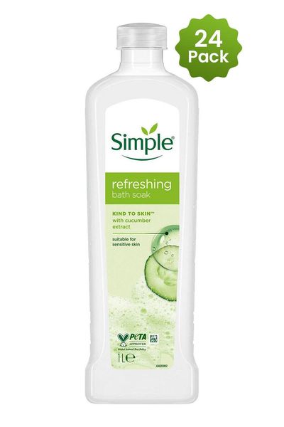 24 Pack Simple Kind to Skin Refreshing Bath Soak Cucumber Sensitive Skin, 1L - White