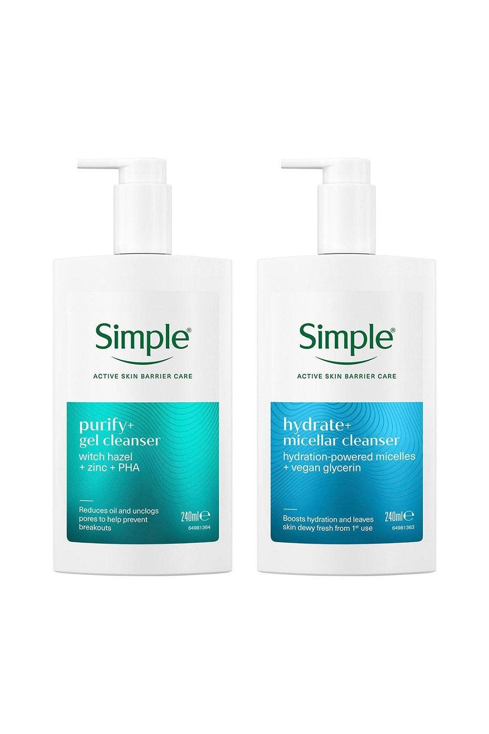 Simple Face Wash Bundle, Purify+ Gel & Hydrate+ Micellar Cleanser, 240ml - White - Image 1