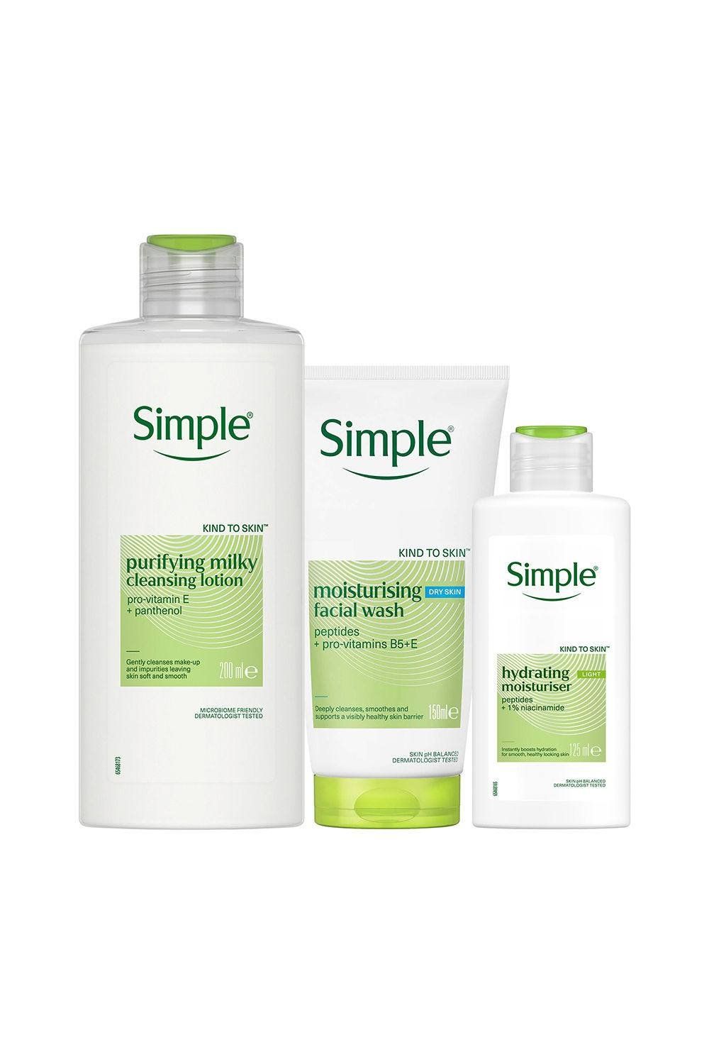 Simple Moisturiser Face Wash & Cleansing Lotion Sensitive Skin Bundle - White - Image 1