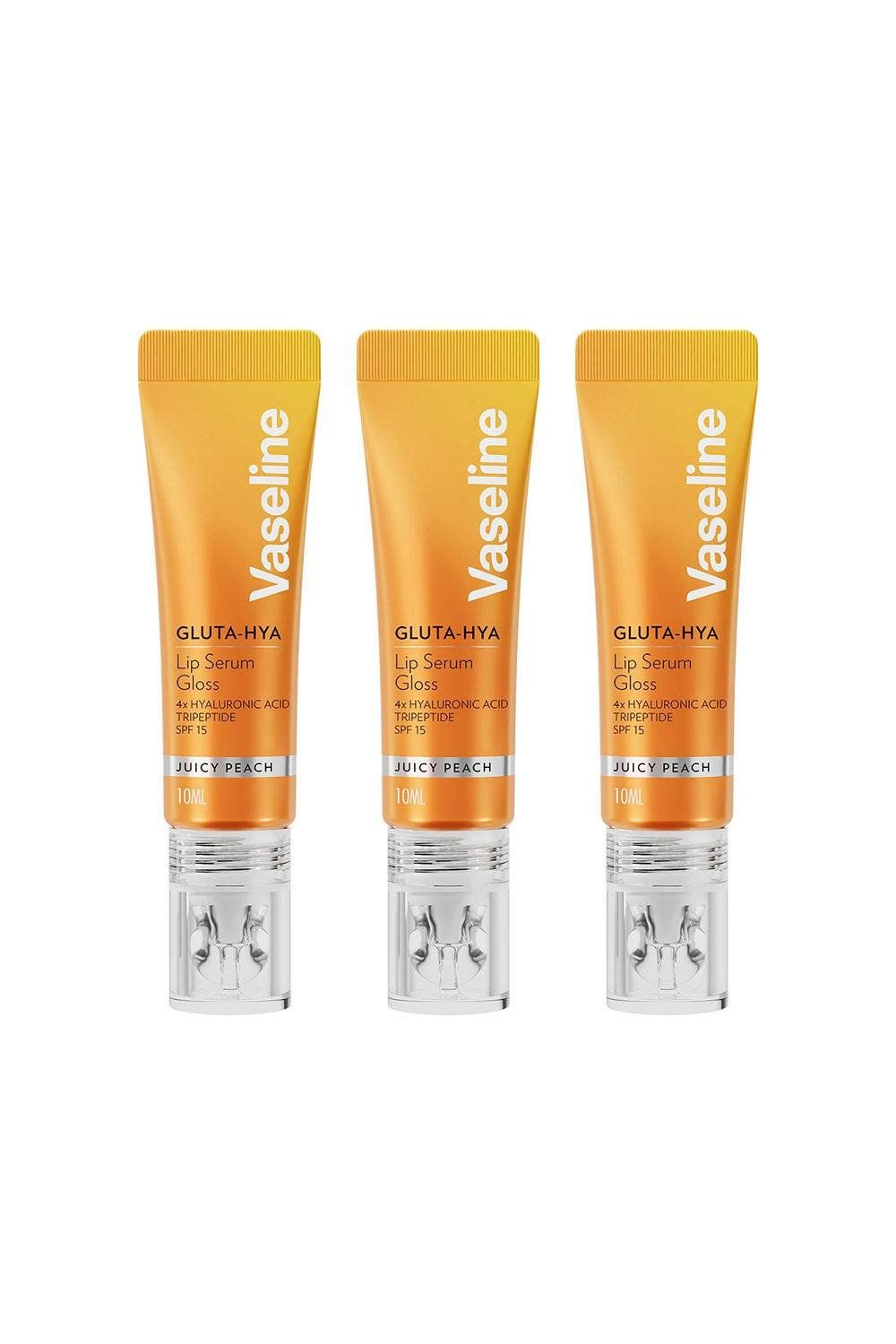 Vaseline Gluta-Hya Lip Serum Gloss Juicy Peach Hydrating Moisture Care 10ml, 3 Pack - Yellow - Image 1