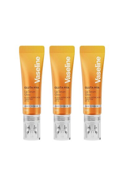 Vaseline Gluta-Hya Lip Serum Gloss Juicy Peach Hydrating Moisture Care 10ml, 3 Pack - Yellow