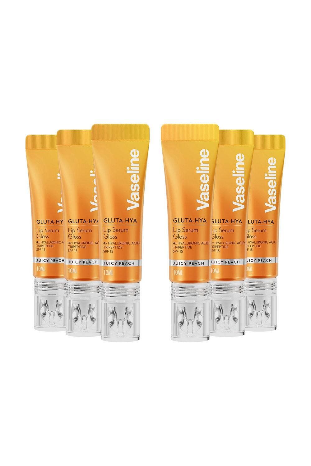 Vaseline Gluta-Hya Lip Serum Gloss Juicy Peach Hydrating Moisture Care 10ml, 6 Pack - Yellow - Image 1