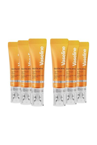 Vaseline Gluta-Hya Lip Serum Gloss Juicy Peach Hydrating Moisture Care 10ml, 6 Pack - Yellow