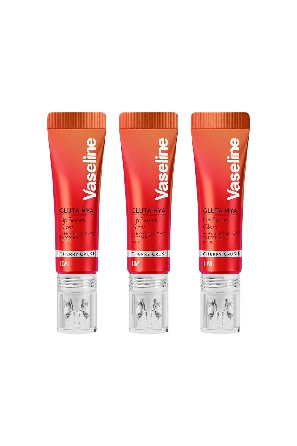 Vaseline Gluta-Hya Lip Serum Gloss Cherry Crush Hydrating Moisture Care 10ml, 3 Pack - Red - Image 1
