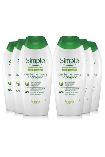 Simple Kind to Hair Gentle Care Shampoo Sensitive Scalp, 6 Pack 400ml - White