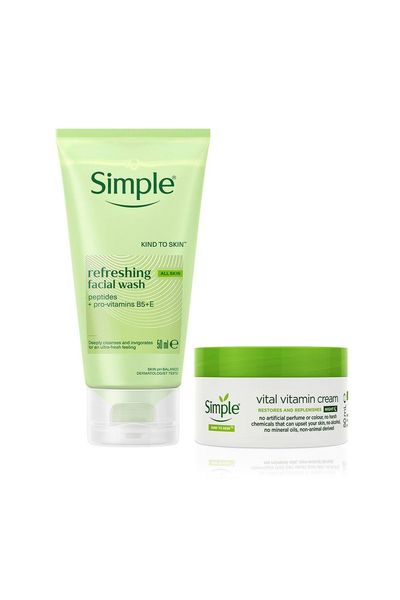 Simple Travel Facial Wash 50ml & Vital Vitamin Night Cream 50ml Bundle - White
