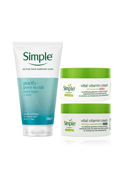 Simple Clear Pore Scrub Day Cream SPF 15 & Night Cream Bundle - White