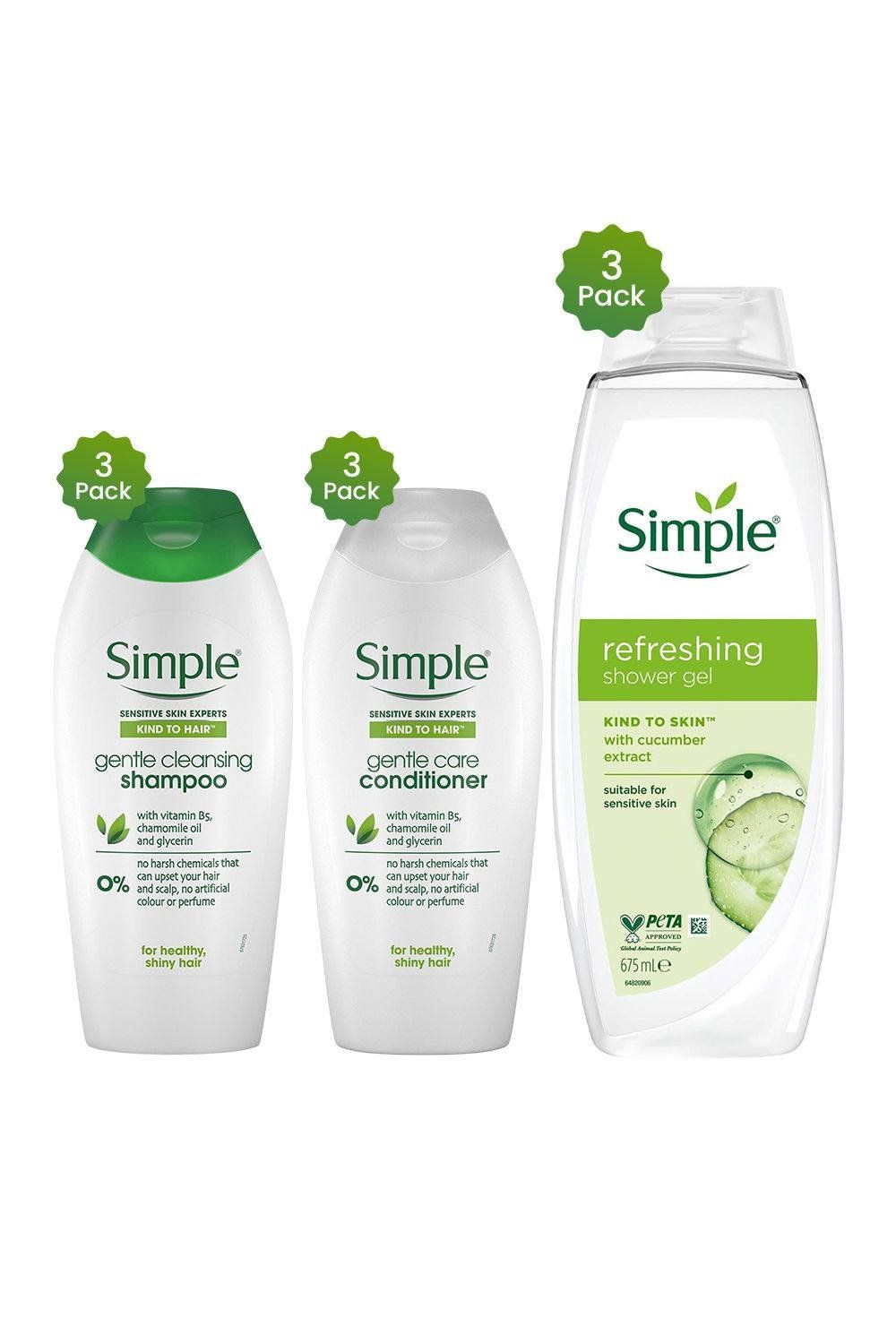 Simple Hair Shampoo Conditioner 400ml & Shower Gel 675ml Bundle - White - Image 1