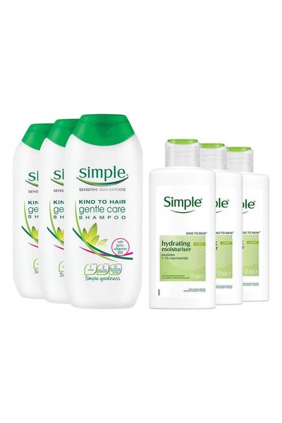 Simple Gentle Care Shampoo 200ml & Moisturiser 125ml 3-Pack Bundle - White