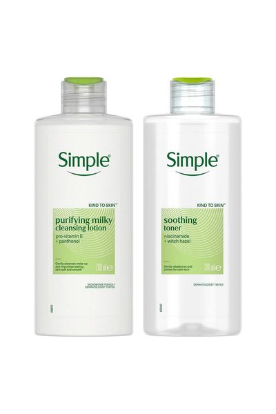Simple Purifying Cleansing Lotion 200ml & Soothing Toner Bundle - White