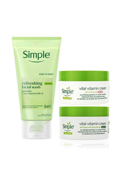 Simple Travel Wash 50ml Day Cream SPF 15 & Night Cream Bundle - White