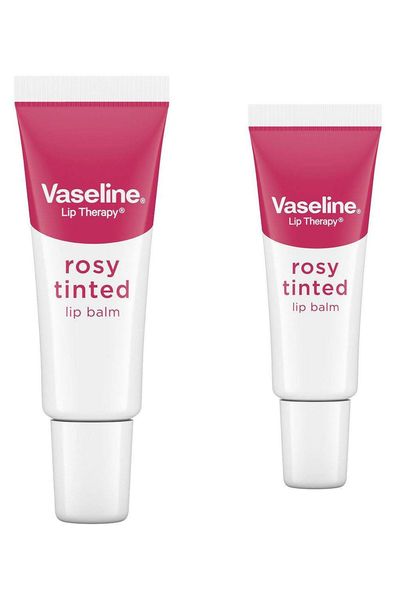 Vaseline Lip Therapy Rosy Tinted Lip Balm Pocket Tube 10g Pink Hint, 2 Pack - White