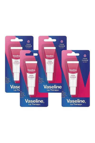 Vaseline Lip Therapy Rosy Tinted Lip Balm Pocket Tube 10g Pink Hint, 4 Pack - White