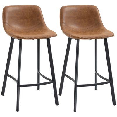 HOMCOM Industrial Bar Stools Set of Two - Brown