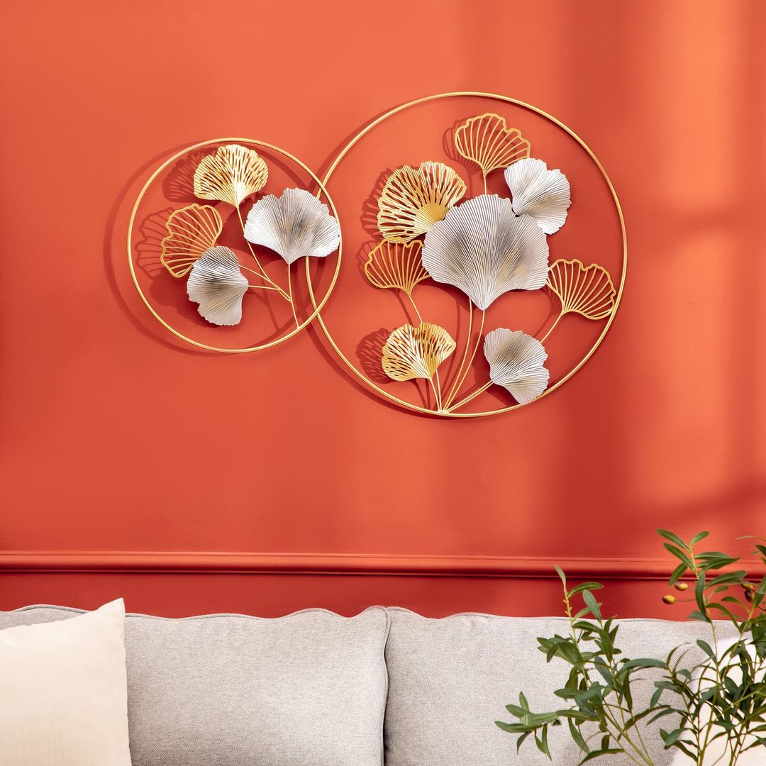 HOMCOM 3D Wall Art Modern Ginkgo Leaf Hanging Wall Sculpture Home Decor - Gold, Silver - Image 1