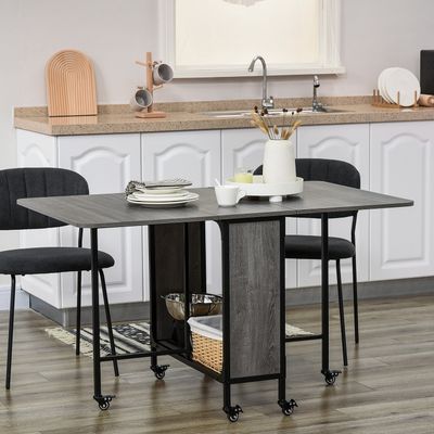 HOMCOM Mobile Drop Leaf Table Folding Kitchen Table - Grey