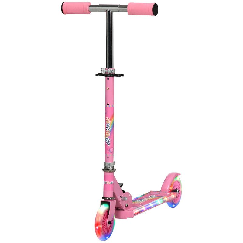 Kids Scooter with Lights, Music, Adjustable Height - Pink - Image 1