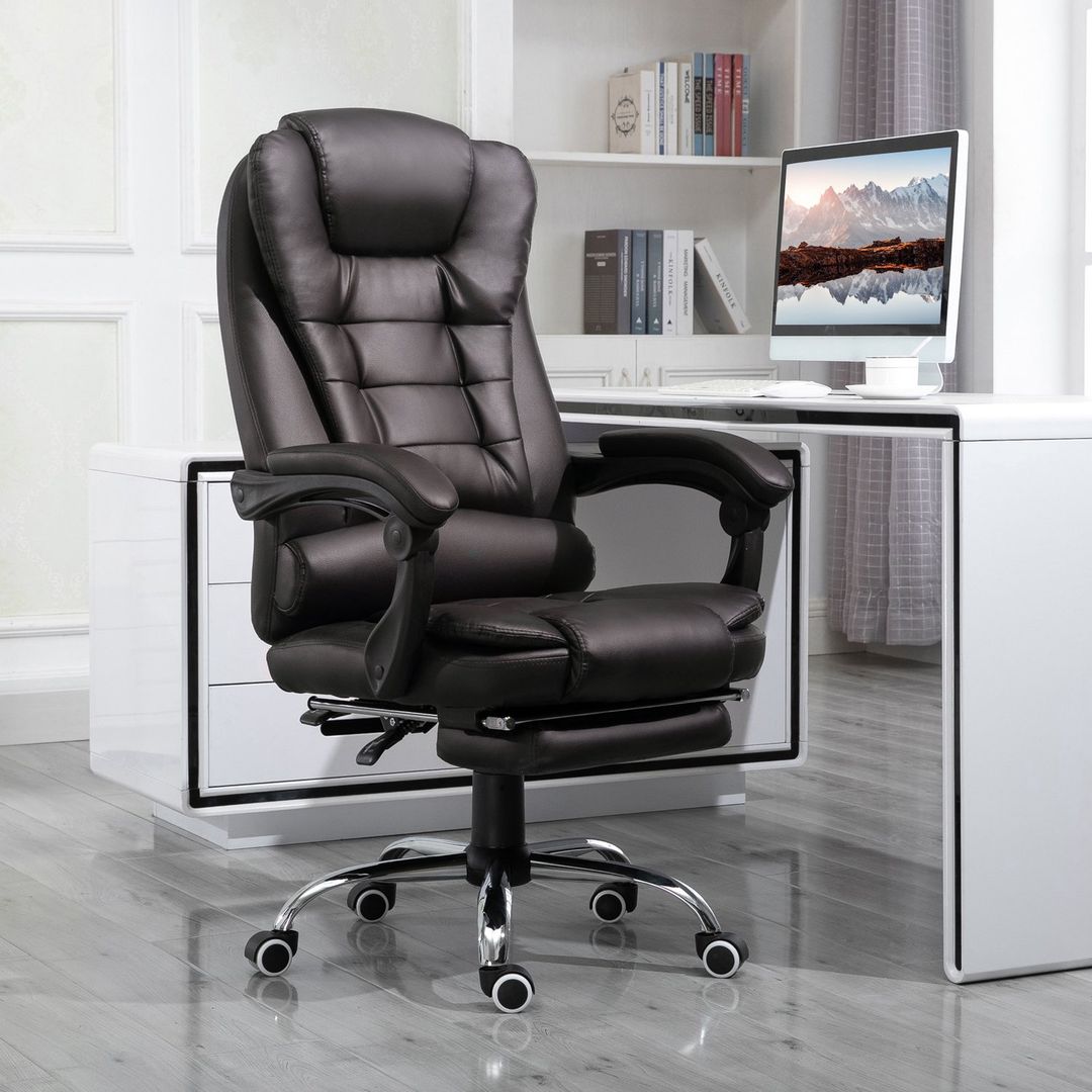 HOMCOM PU Leather Computer Chair-Brown - Brown - Image 1
