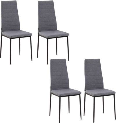 HOMCOM High Back Dining Chairs Modern Upholstered Linen-Touch Fabric - Grey