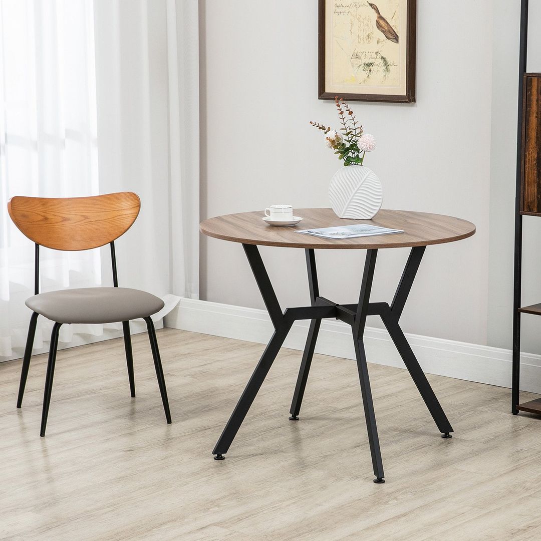 Industrial Dining Table, Round Kitchen Table - Brown - Image 1