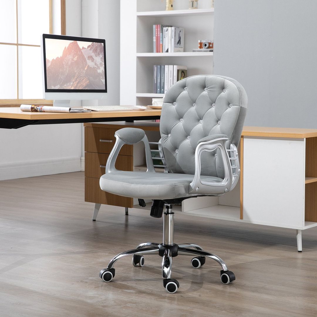 Vinsetto Home Chair Luxury Velour Ergonomic - Grey / VelvetSpongepp - Image 1