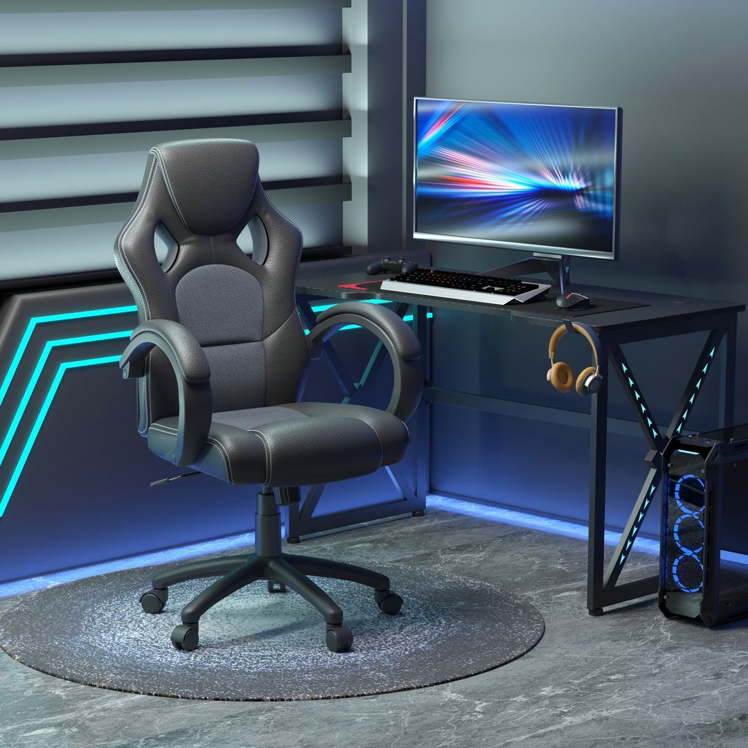 Vinsetto Gaming Chair Computer Desk Chair - Black, Grey / 14.5kg - Image 1