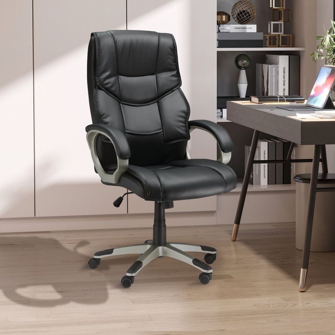 HOMCOM Faux Leather Office Computer Chair - Black - Image 1