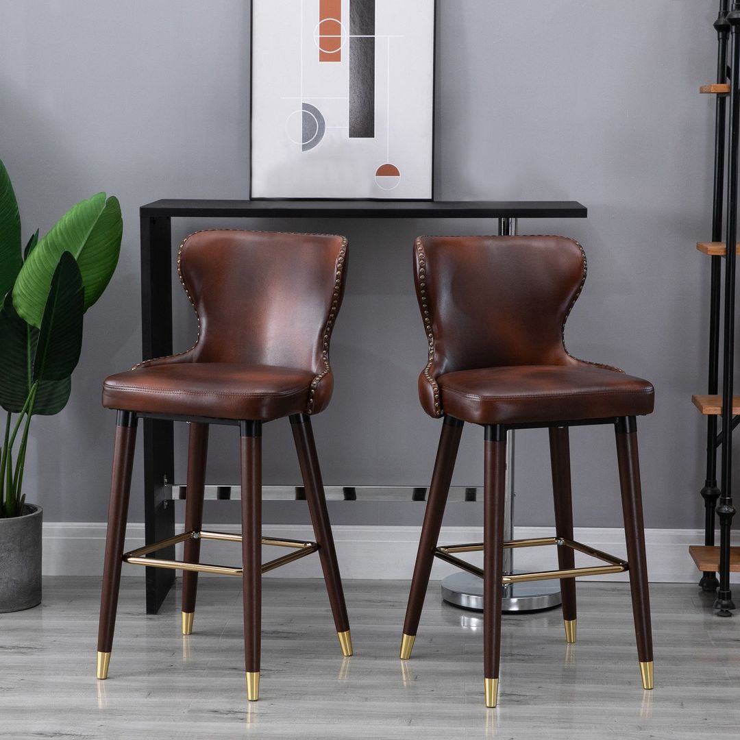 HOMCOM 2 Pieces Home Luxury Bar Chairs - Brown - Image 1