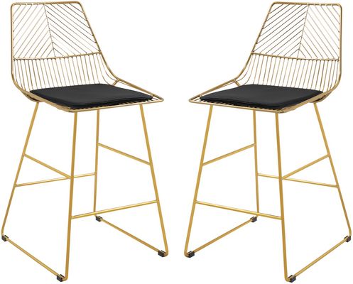 HOMCOM Modern Bar Stools Set of 2 - Gold Tone - Thumbnail 2