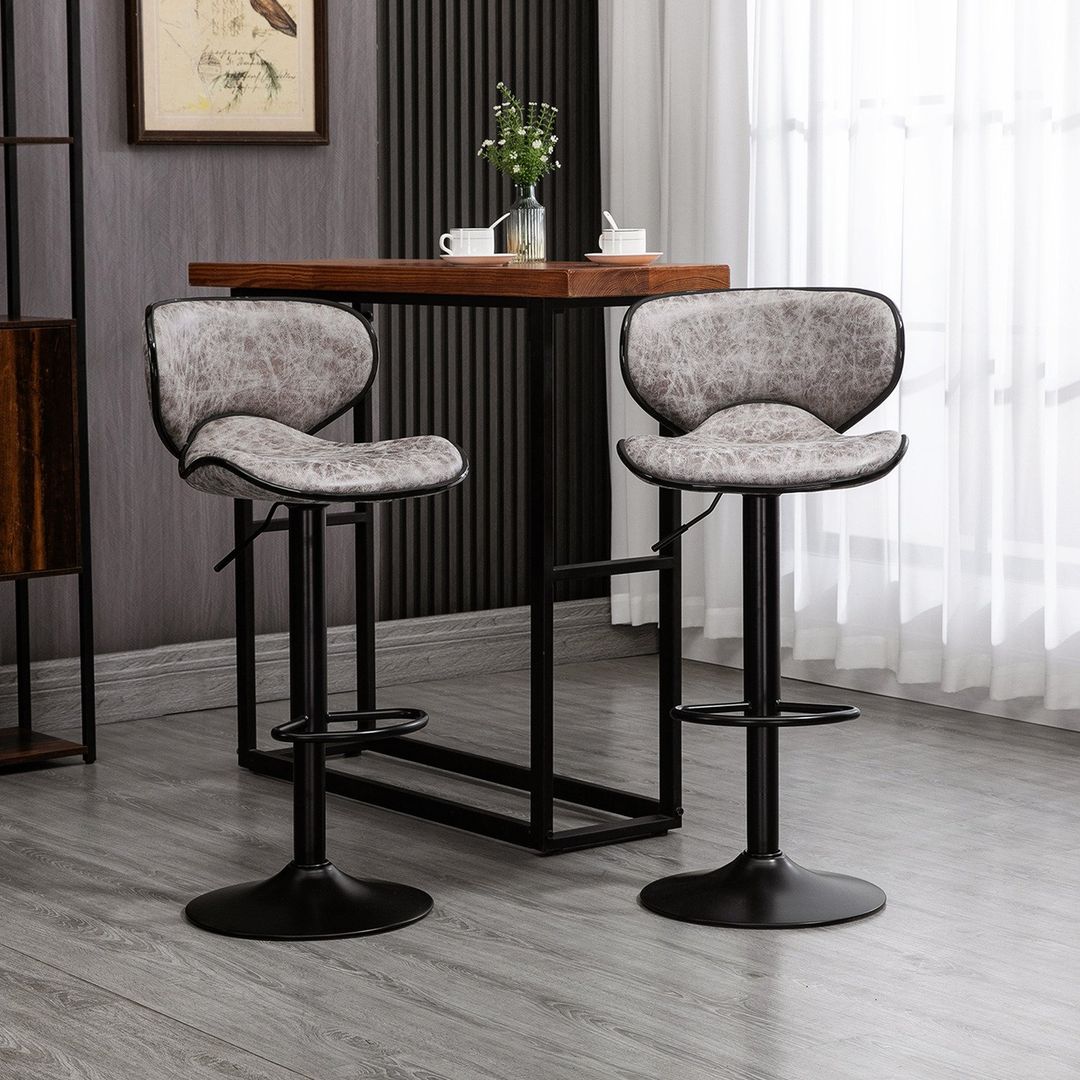 HOMCOM Swivel Bar Stool Set of 2 - Grey - Image 1