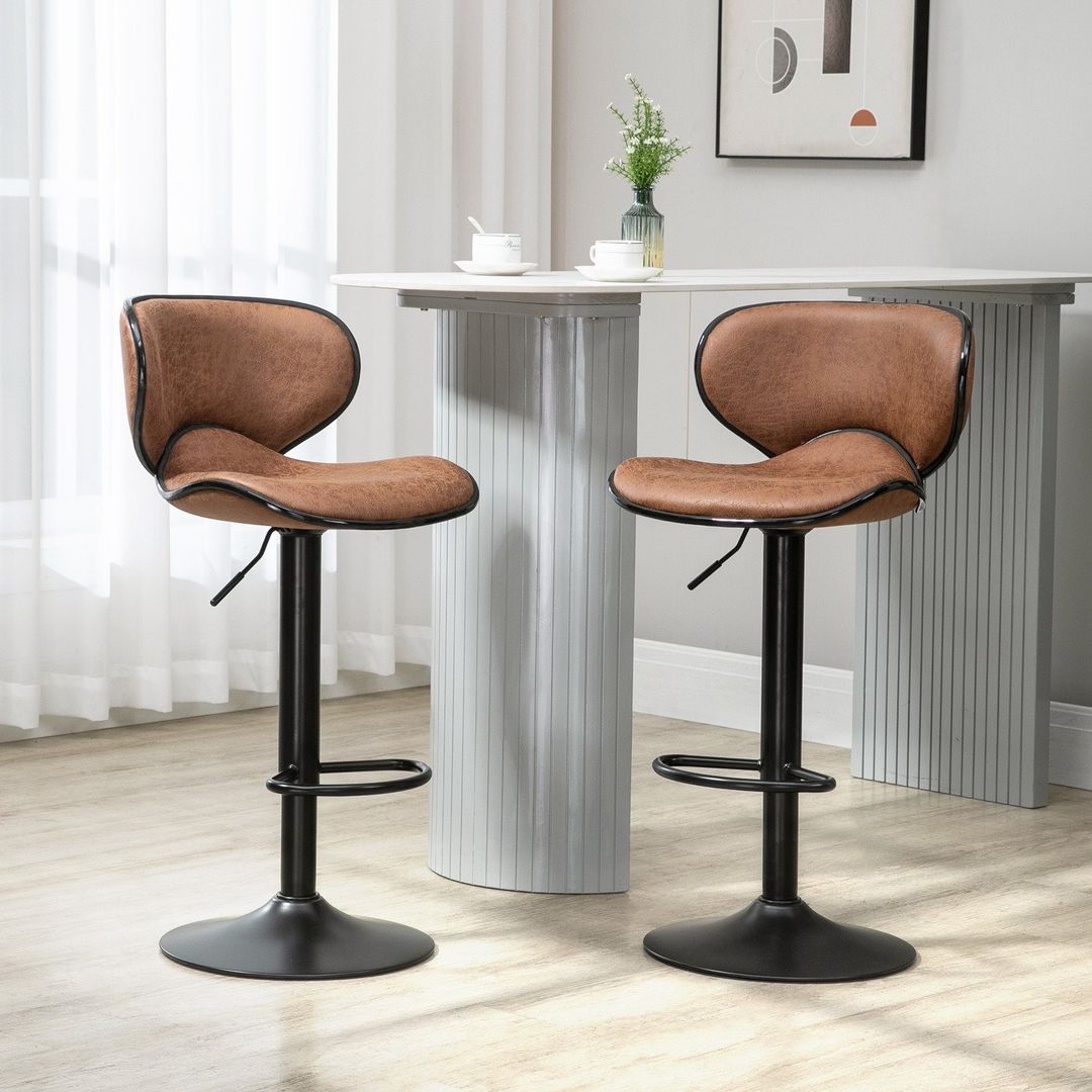 HOMCOM Swivel Bar Stool Set of 2 - Brown - Image 1