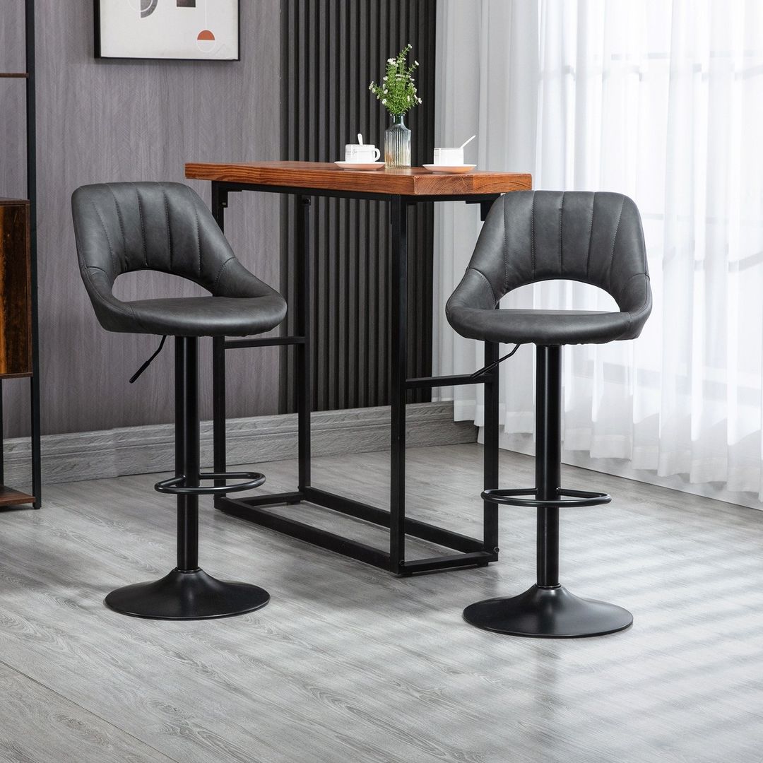 HOMCOM Bar Stools Set of 2 Swivel - Grey - Image 1