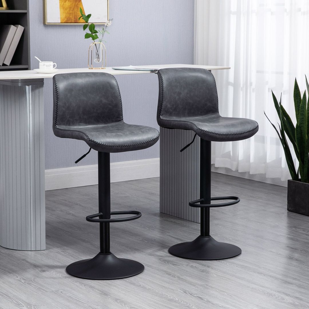 HOMCOM Barstools Set of 2 PU Leather - Dark Grey - Image 1