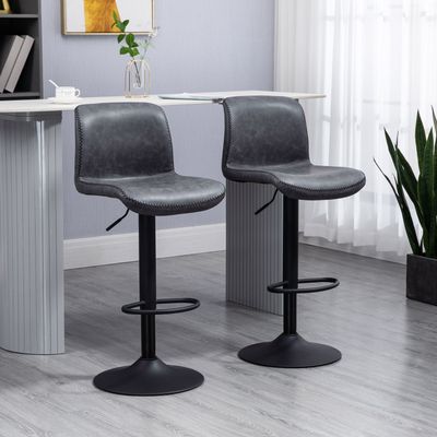 HOMCOM Barstools Set of 2 PU Leather - Dark Grey