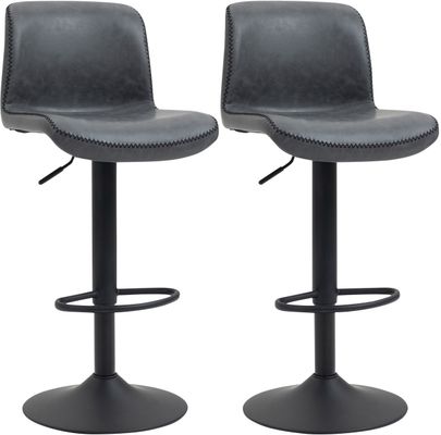 HOMCOM Barstools Set of 2 PU Leather - Dark Grey - Thumbnail 2