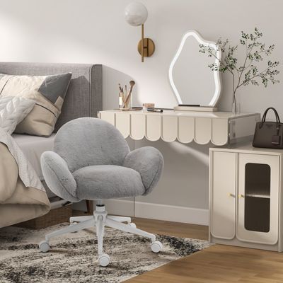 HOMCOM Fluffy Office Chair for Bedroom - Grey, White