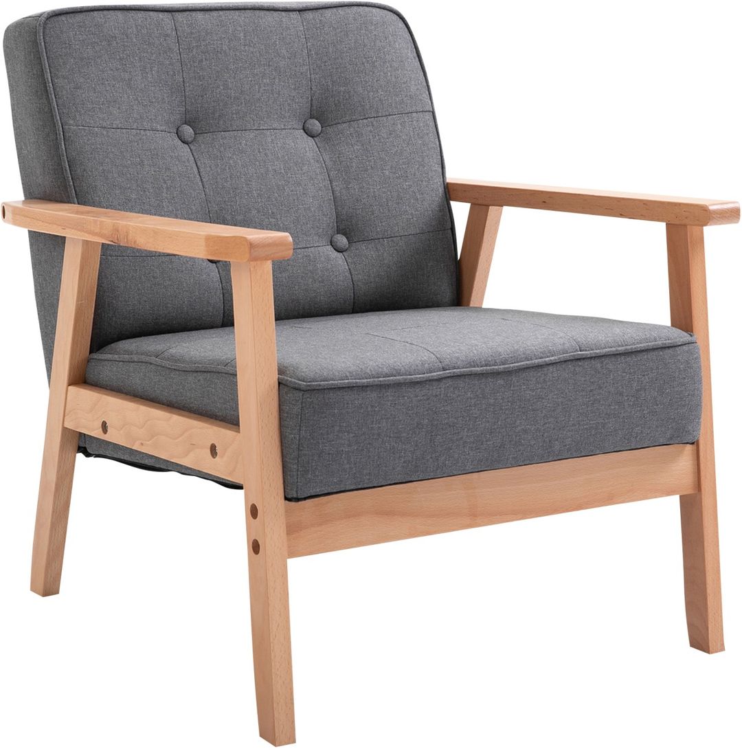 HOMCOM Retro Chair with Wood Frame - Grey, natural wood colour - Image 1