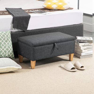 Linen Storage Ottoman for Bed End, Shoe Bench - Dark Grey