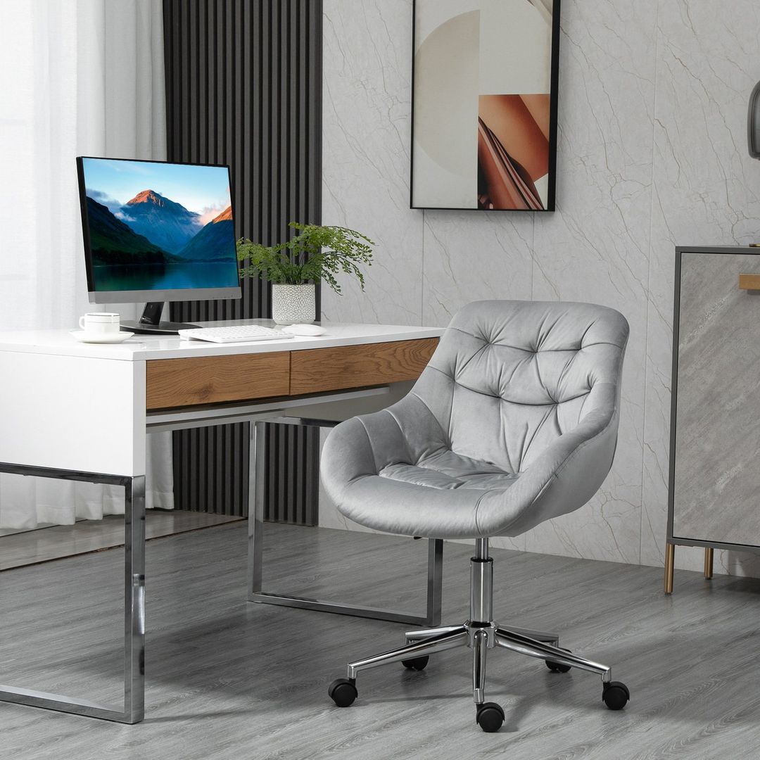 Vinsetto Comfy Velvet Desk Chair - Grey - Image 1
