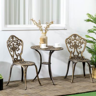 Outsunny Cast Aluminium Bistro Set - Bronze Tone